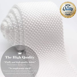 WANDM Men's Knit Tie Slim Skinny Square Necktie Width 2.2 inches Washable Solid Color White
