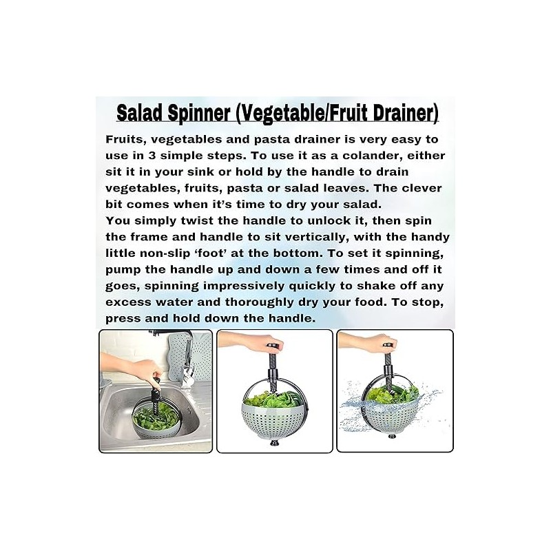4All Salad Spinner Rotating Seive Easy Spin Centrifugal Dehydration Vegetable