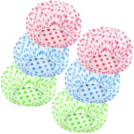 6PCS Shower Caps, Elastic Reusable Waterproof Plastic Shower Cap for Women Ladie
