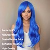 Tangyaoyusun 28Inch Navy Blue Wig with Bang Long Wavy Curly
