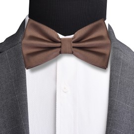 Mens Silk Brown Bow Tie and Pocket Square Set for Wedding Solid Plain Pre-tied Adjustable Tuxedo Bow tie Handkerchief (BB01-22)