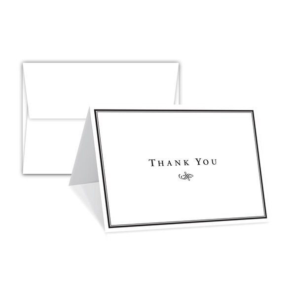 Thank You Cards for Small Business, Bulk Set of 25, 5x7" Folding Greetings, Ships Flat, Blank Inside + Envelopes - Elegant Design Note Card for Weddings, Bridal, Baby Shower, Graduation