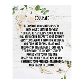 Soulmate, Someone Who Shares Their Soul With You - Love Quotes Wall Art, Inspirational Love & Marriage Floral Wall Decor Print For Romantic Home Decor, Bedroom Decor or Studio Decor, Unframed - 8x10