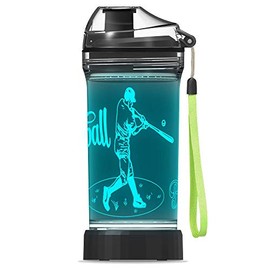 YuanDian Baseball Gifts, Light Up Kids Water Bottle with 3D Baseball Design- 14 OZ Tritan BPA Free Eco-Friendly - Cool Sports Cups Gift for School Kids Boy Girl Child Christmas Holiday