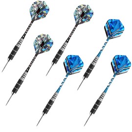 Welltop Steel Tip Darts Set, 6 Pack Professional Metal Darts Set 22 Grams with Stainless Steel Barrel, Aluminum Shafts and 2 Style Flights, Black & Blue