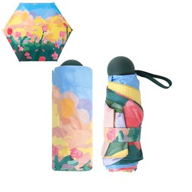 Jodsen Foldable Mini Umbrella, 6 Ribs Compact Umbrella, Windproof, Strong, Pocket Umbrella with Watercolour Patterns, UV Protection Umbrella, Small, Quick Drying Umbrella for Women and Men, b