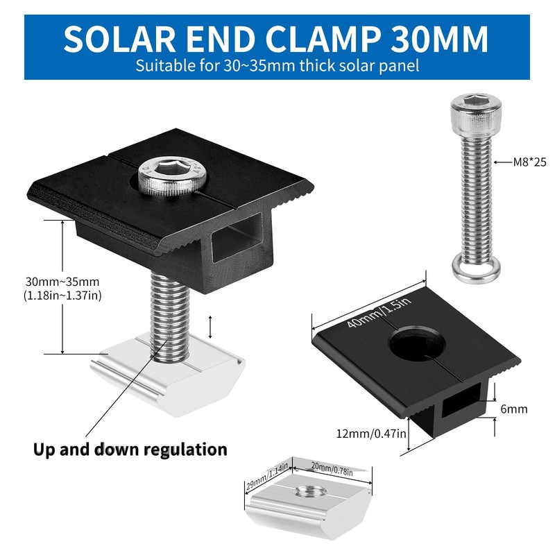 Pack of 4 Centre Clamp PV Module 30 mm Black,