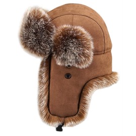 Insun Unisex Aviator Hat Suede Windproof Trapper Hat Warm Faux Fur Russian Hat, brown