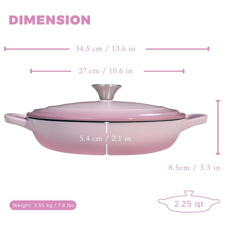 Flavehc Braiser Enameled Cast Iron Braiser 3 qt Braiser Pan