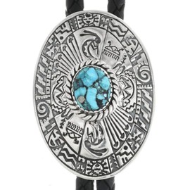 Navajo Spiderweb Turquoise Silver Bolo Tie Small Native American Sterling Patterns on Genuine Leather 0067