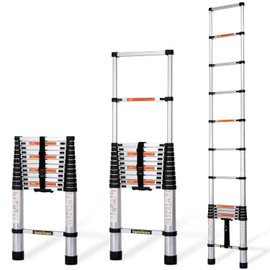 MoNiBloom 12.5Ft Telescoping Ladder with Locking Mechanism Aluminum Alloy Extension Multi-Purpose Compact Ladders for Household Or Outdoor Work