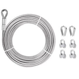 1/2” Stainless Steel Cable, 30ft 304 Stainless Steel Aircraft Cable with 23000lbs Breaking Strength, 7x19 Strands Wire Rope with Clamps & Thimble for Ziplines, Boat Lifts, Deck Railings, Winch