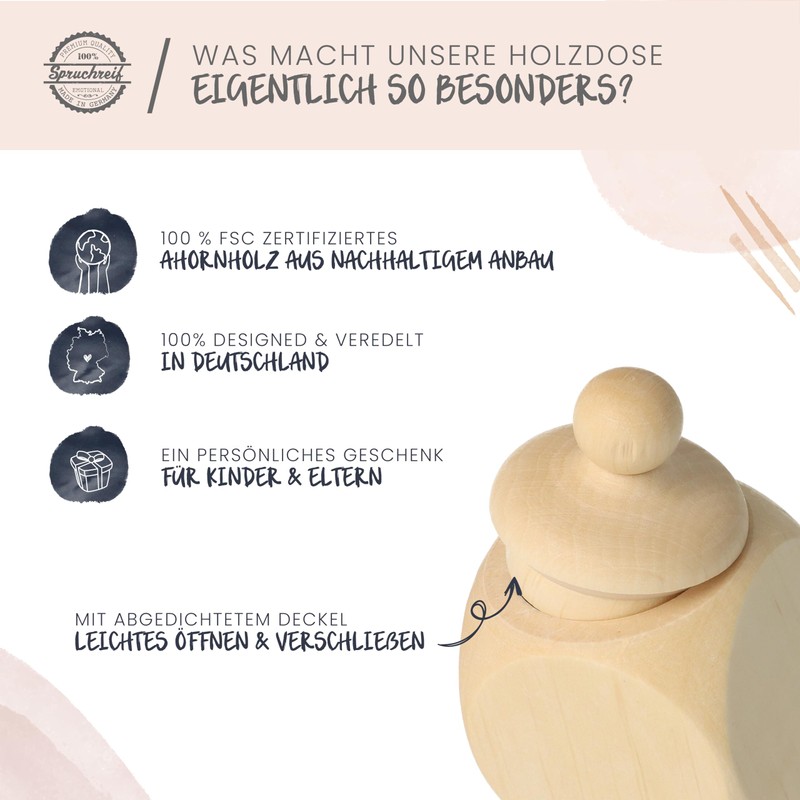 Spruchreif Wooden Milk Tooth Box with Lid and UV Print