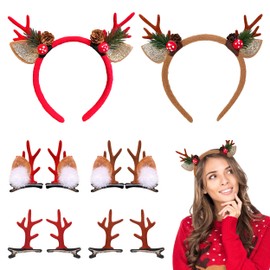 6 Pack Christmas Headbands Hair Pins, Reindeer Antlers Headband Hair Clips Christmas Hair Hoop Headwear Barrettes for Women