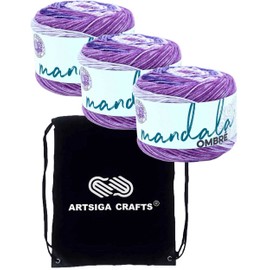 Lion Brand Mandala Ombre Chi 551-219 (3-Skeins - Same Dye Lot) Worsted Medium #4 Acrylic Yarn for Crocheting and Knitting - Bundle with 1 Artsiga Crafts Project Bag