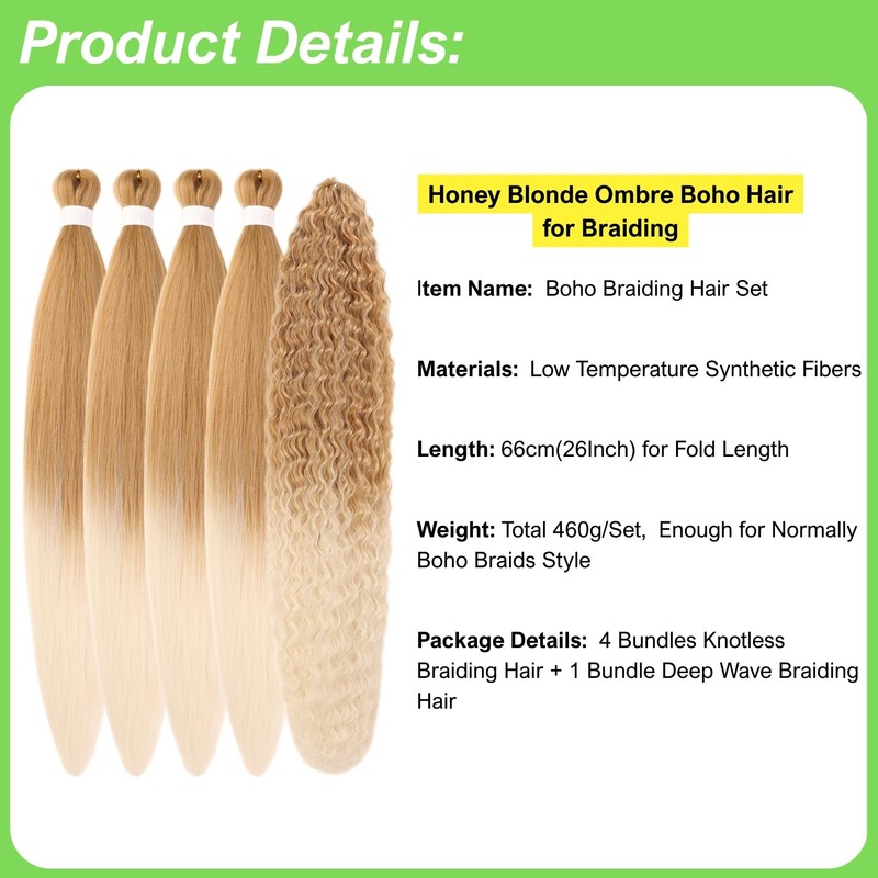 Capelli Biondi per Trecce Pre-Stirati Sintetici 27/613# Onde Profonde Boho