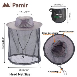 Mosquito Head Net Hat Sun Safari Hats with Hidden Net Mesh Mask for Fishing Hiking Camping Climbing Black