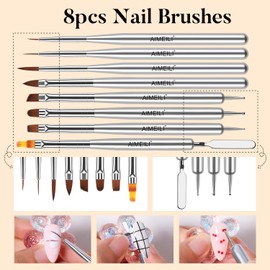 AIMEILI Nail Art Brushes for Nail Polish Gel, 8 Pcs Fingernail Art Design Pens, Dotting Pen Clean Up Liner French Nail Brush DIY Manicure Tools Gift