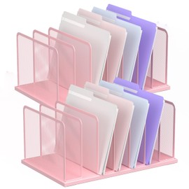 Kuntine.B Desk File Organizer Upright Mesh Desktop Organizer File Sorter Office Organization File Holder for Home, Office & Classroom (Pink, 2 Pack 7-Section)