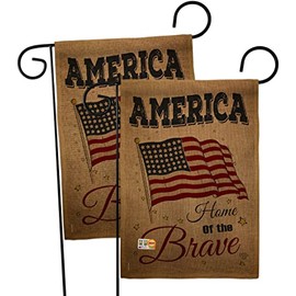 Ornament Collection GP191083-DBAE America Home of The Brave Burlap Americana Patriotic Impressions Decorative Vertical 13" x 18.5" Double Sided 2 pcs Garden Flags Pack