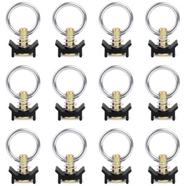 WuhaPhreyn 12 Pack L Track Tie Down O Ring L Track Accessories Black L Track Single Stud Fitting with Stainless Steel Round Ring, 4,000LB Capacity