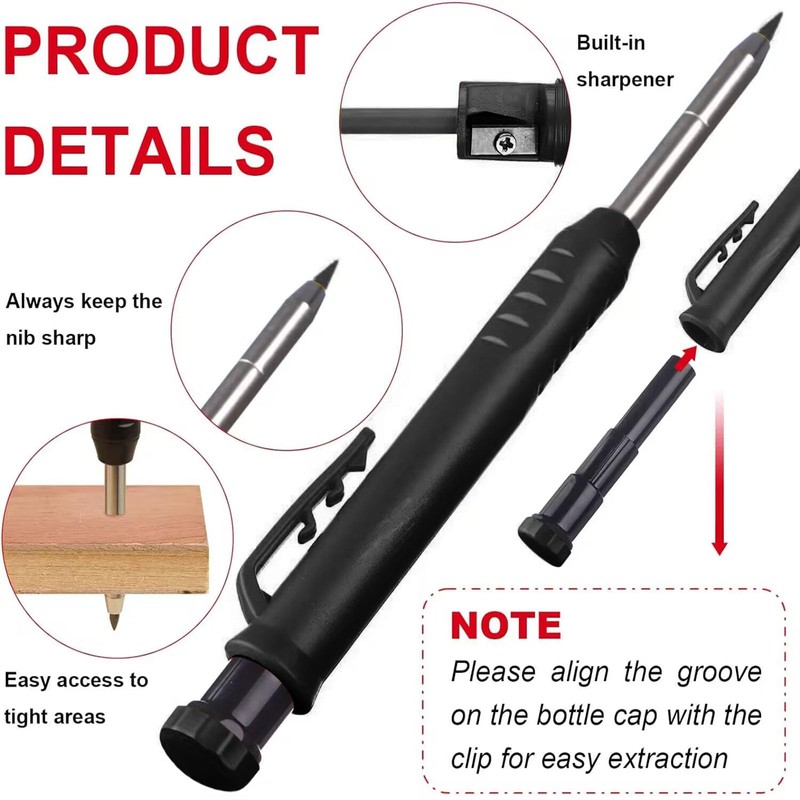 3 Pack Carpenter Pencil with Sharpener, BetterJonny Mechanical Carpenter Pencils