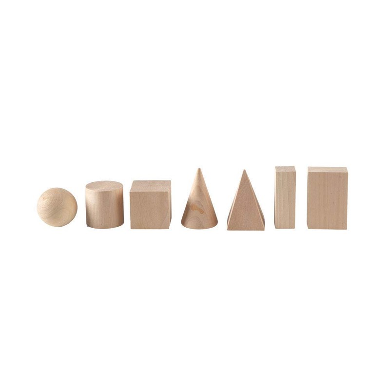 hand2mind Wood Geometric Solid Blocks, 3D Shapes, Classroom Kit (Set