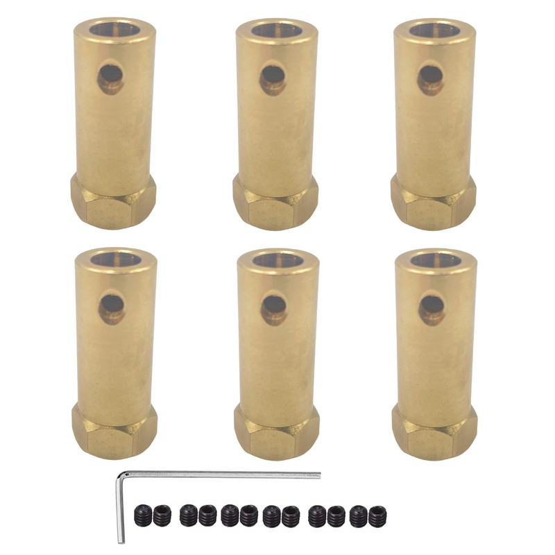 6 x Hex Coupling 7 mm Bore Motor Hex Brass