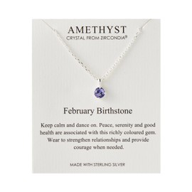 Philip Jones Sterling Silver February (Amethyst) Birthstone Necklace Created with Zircondia® Crystals