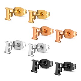 JewelrieShop Initial Letter Stud Earrings Hypoallergenic Alphabet A-Z Earrings for Sensitive Ears (Letter F x 4 Pairs)