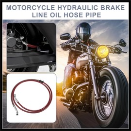 Hihaha 55.12" Length 10mm ID Motorcycle Hydraulic Brake Line Oil Hose Pipe Stainless Steel Braided Cable for ATV Motocross Sport Bikes Street Bikes Red Durable Material