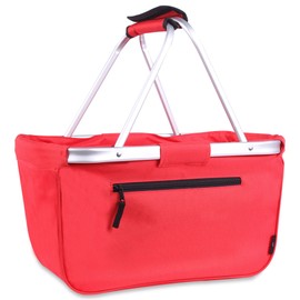 Picnic Basket, SIYUAN Collapsible Shopping Basket 24L Portable Grocery Basket with 2 Handles Reusable Folding Market Basket Large Christmas Basket, Cherry Red