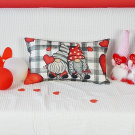 ONWAY Valentines Day Pillow Cover 12x20 Buffalo Plaid Heart Decoration Valentine Lumbar Throw Cushion Case for Bed Sofa Couch Home Decor