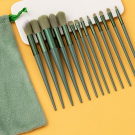 Soft Makeup Brush Set with Pouch Contour Brown 2ea