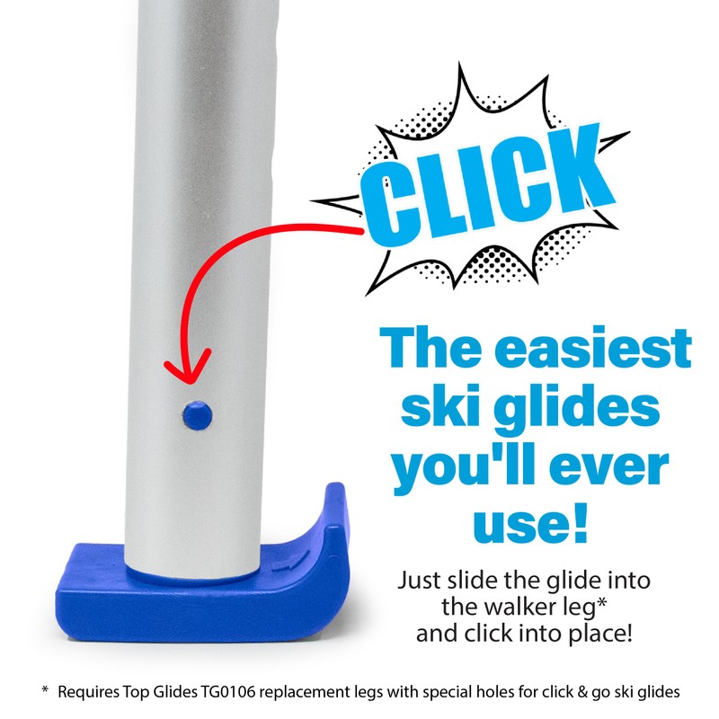 Top Glides 'Click & Go' Walker Ski Glides, Universal Fit,