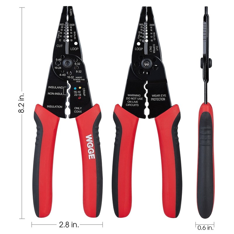 WGGE WG-015 Professional 8-inch Wire Stripper/Crimping Tool, Cable Cutter/Crimper, Wiring