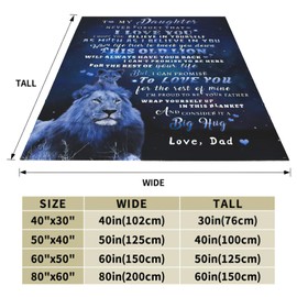 AEEZO to My Daughter Blanket from Dad Daughter Gift from Dad Lion Blanket for Bed Warm Cozy Flannel Blanket Christmas Birthday Gift for Daughter 50x60 Inch