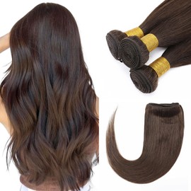 TESS Hair Extensions for Women UK Invisible Double Weft Weave Real Human Natural Straight Hair Bundles 100g 22 Inch #02 Dark Brown