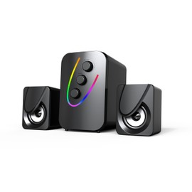 NK Gaming Speakers x 2 x 5W Speakers with 7 Different LED Colours Includes Volume Control, Treble and Basses, Cable Input 3.5mm, Frequency Range 60Hz-20Hz