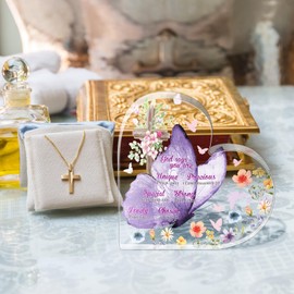 Gerrii Christian Gifts for Women Inspirational Religious Gift for Her Bible Verse Desk Decor Spiritual Acrylic Plaque Decorative Sign for Valentines Day Birthday Mom Sister Friend(Cute Butterfly)