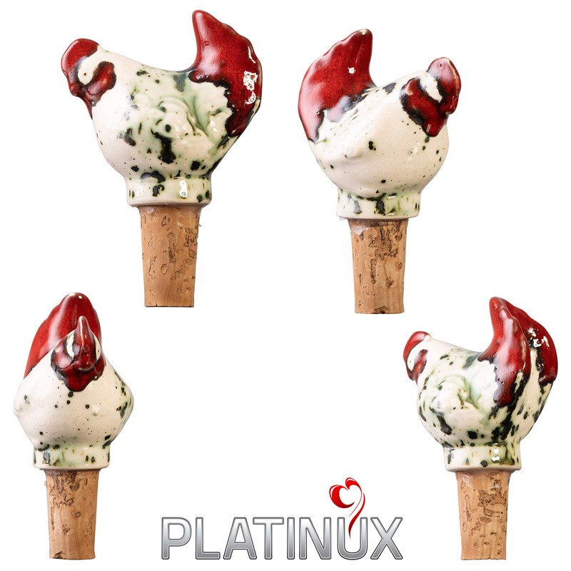 PLATINUX Bottle Cork Chicken Colourful Ceramic Diameter 2.3 cm Handmade