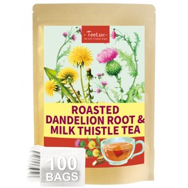 TeeLux Roasted Dandelion Root Tea with Milk Thistle, Smooth & Mellow Flavor, Rich Roasted Aroma, Caffeine Free, 100 Count