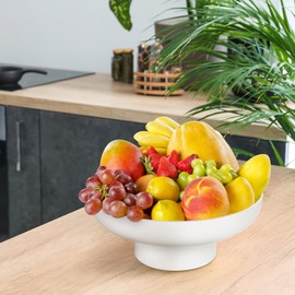 Luxshiny Footed Fruit Bowl Fruit Serving Bowl Colander Plate Footed Dessert Bowls for Fruit Snack Food (White)