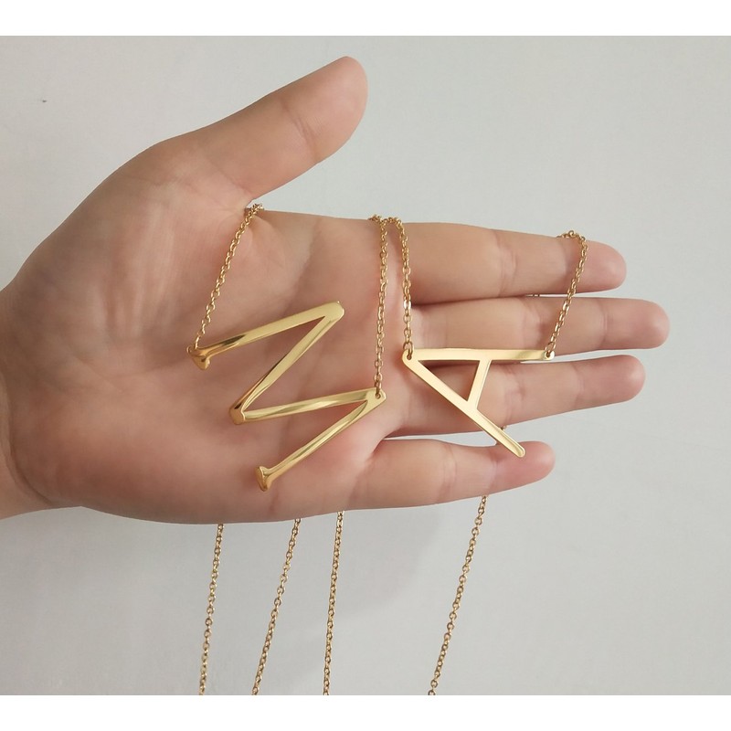 HUAN XUN Big Initial A Necklaces Stainless Steel Jewelrys Name