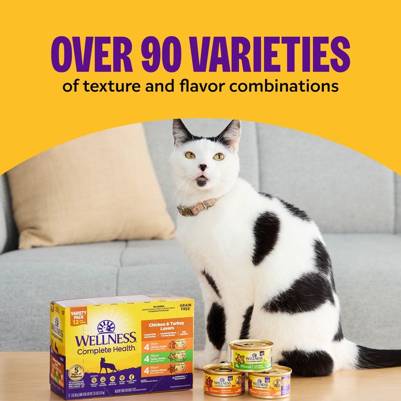 Wellness Complete Health Pate Adult Wet Cat Food, Natural, Protein-Rich,