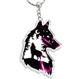 Ycchensying Acrylic Wolf Keychain charms - with Pendant Ring, Outdoor Car Backpack Accessories, for Camping Travel Hiking(Red)