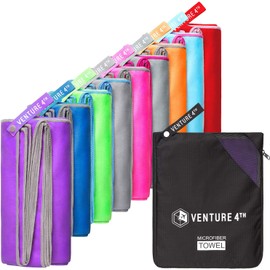 VENTURE 4TH Toalla de Viaje de Secado Rápido y Resistente al Olor | Toallas de Microfibra Livianas y de Alto Rendimiento, Ideal para Camping, Senderismo, Gimnasio, Yoga y Playa (Morado-Gris Medium)