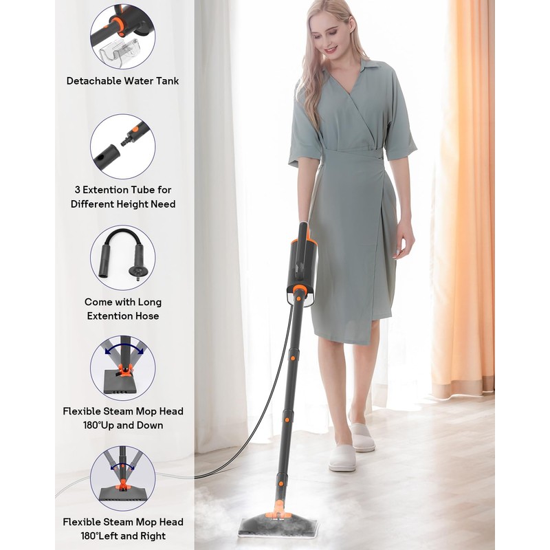 HelpX Steam Mop Cleaner with Detachable Handheld Steamer, 20 in