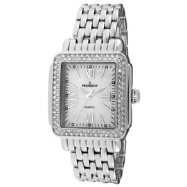 Peugeot Women Rectangle Dress Watch with Crystal Decorated Bezel, Roman Numerals and Bracelet