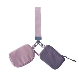 XINGSUI One Piece 2 in 1 Small Purse, Nylon Coin Purse Women, Detachable Coin Purse and Wrist Strap, for Shopping, Travel, can Store Keys, Banknotes and Cards (Light Purple + Dark Purple)